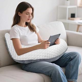 Reading Pillow Gaming Pillow for Lap with Arm Support, Ergonomic U-Shaped Reading & Crochet Pillow for Bed/Sofa Use-Relief Elbow Pain & Fatigue During Gaming, Working, Reading, Crafting