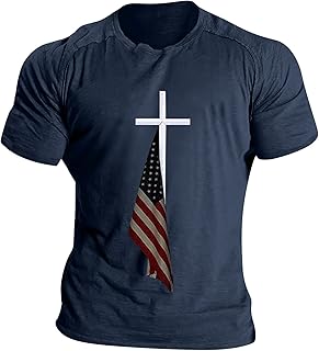 T-Shirt Men's Summer Short Sleeve Cotton America Gym Shirt Slim Fit Stretch Men's Streatwear with Print T-Shirt Funky Sports Shirt Quick-Dry Running Shirt Men's Summer Muscle Shirt Bodybuilding Sport