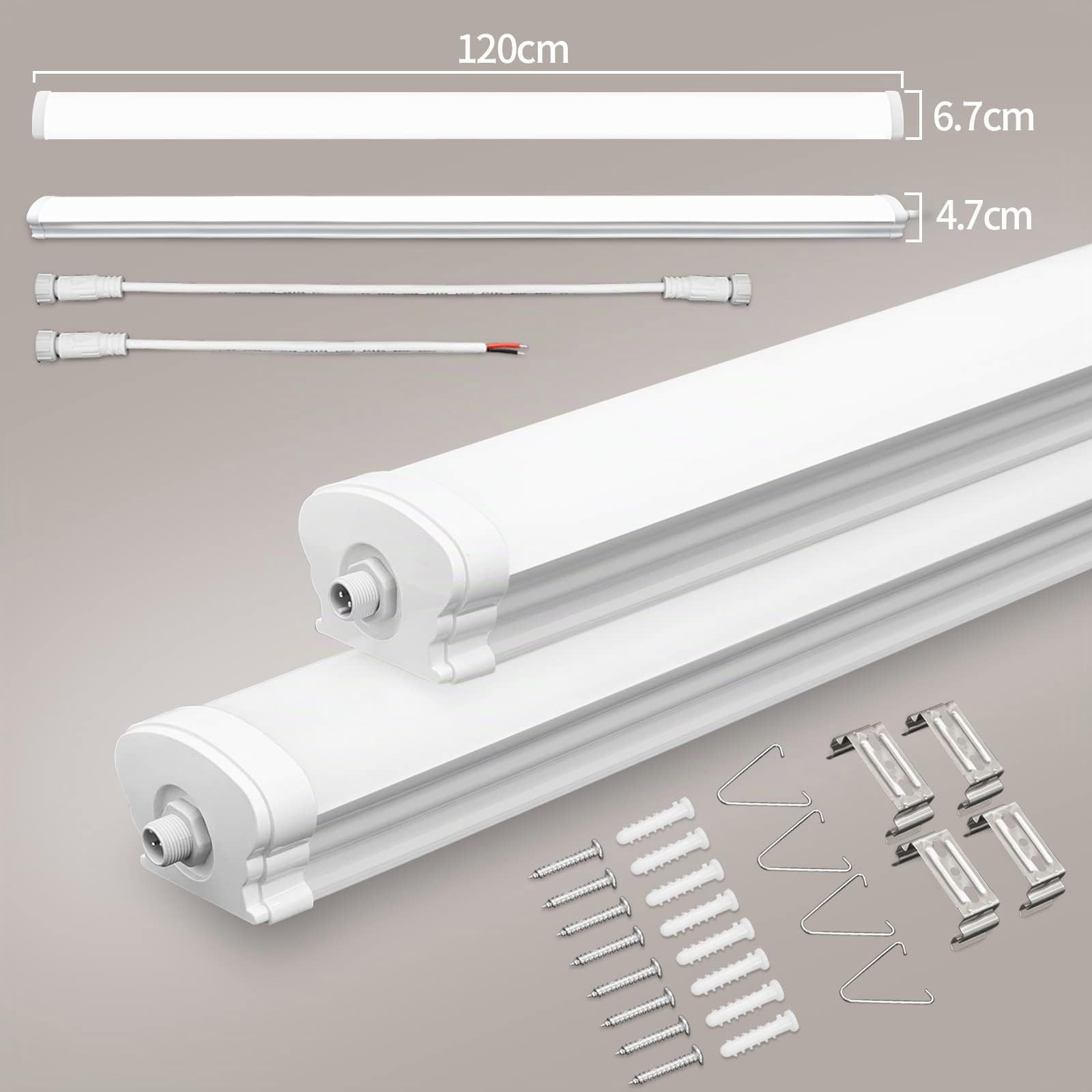 Plafoniera LED 120CM, Neon led 36W 3600LM Lampada Led Soffitto, IP65 Impermeabile Barra plafoniere led a soffitto per Garage Officina Ufficio Bagno Seminterrato Giardino, Bianco neutro 4000K