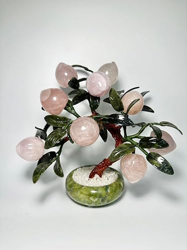 NATURAL MARBLE SHOP Árbol de melocotón de cristal de cuarzo rosa natural Feng Shui, bonsái Feng Shui árbol de dinero para energía positiva, suerte y