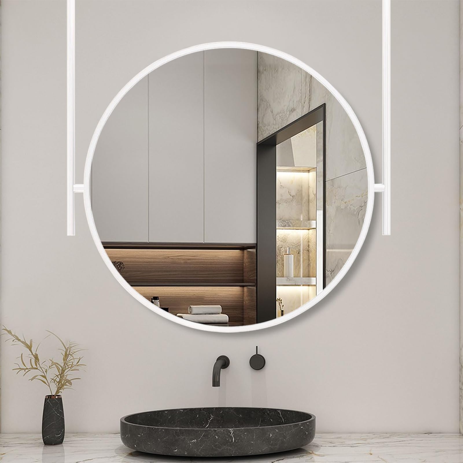 WJFTODAY Modern Round Ceiling Mirror - 40CM Decorative Wall-Mounted Metal Frame Mirror for Entryway, Bathroom, Living Room, Fireplace & Hallway - Stylish Vanity Decor