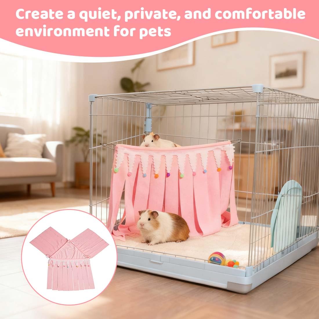 Cabane et Hamac pour Cochon d'Inde,Accessoires pour Petit Animal,Tente de Hamster,Cachette d'angle pour Cage d'animaux Domestiques(Rose)