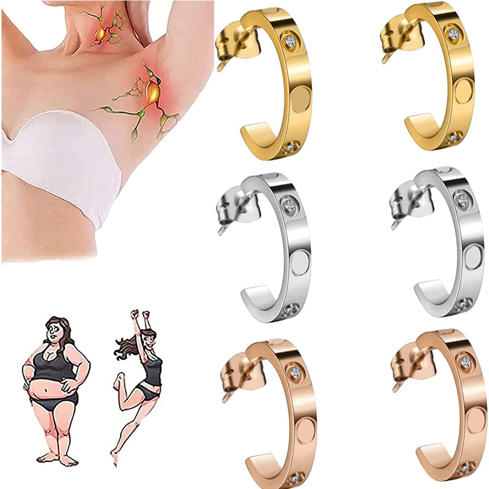 Ideben Women's Gold 2022 Newest Style, Ear Pressure Magnetic Therapy Detox Earrings, Weight Loss Earrings, Piercing Shiatsu Detox Earrings For Men, Gifts For Mom Wife Girlfriend (3 Pairs) (Gold)