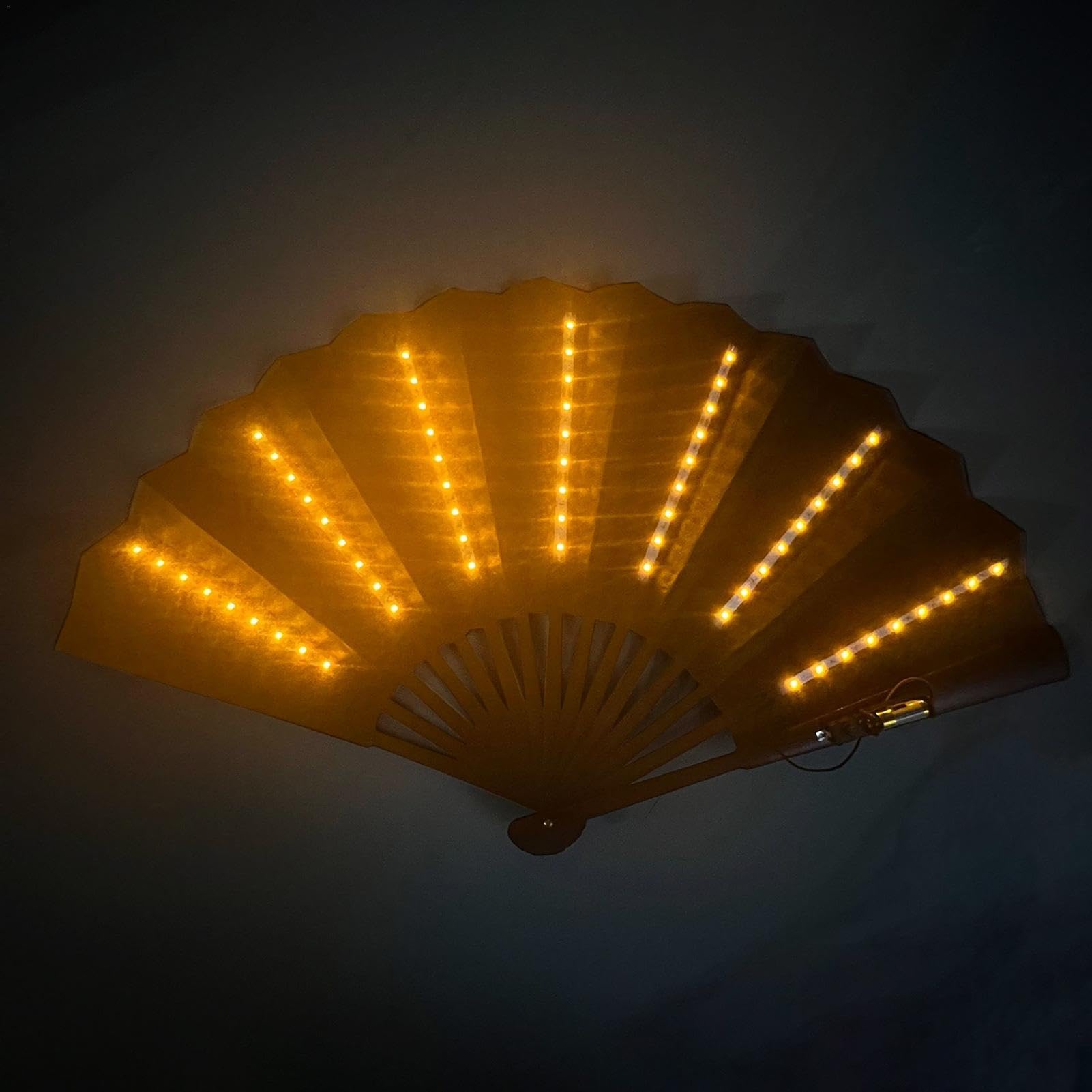 Ruhnjyg Light Up Festival Folding Fan - Handheld LED Hand Fan, Portable Folding Fan For Festival, Battery Powered Glowing Hand Fan For Dancing - Yellow