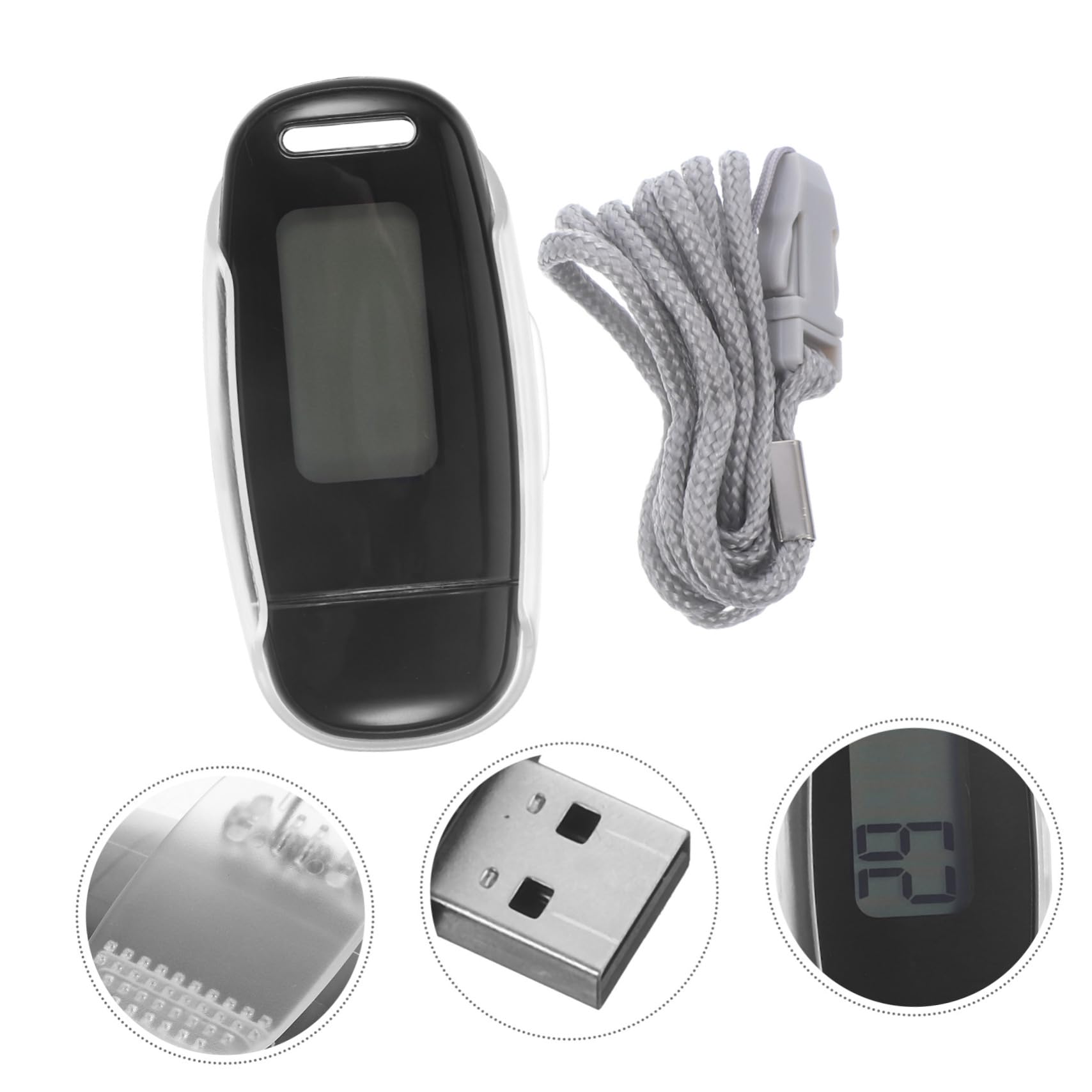 Operitacx Podómetro 3D Recargable por USB Luz de Fondo, Contador de Pasos Portátil en Negro, Fácil de Usar para Caminar y Exteriores