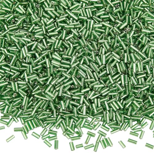 SUNNYCLUE 1 Box 2207pcs Green Glass Bugle Beads Bulk Tube Seed Bead Small Opaque Round Long Tubes Loose Spacer Craft Beads for DIY Bracelet Necklace Earring Crafts jewellery Making Beading Sewing