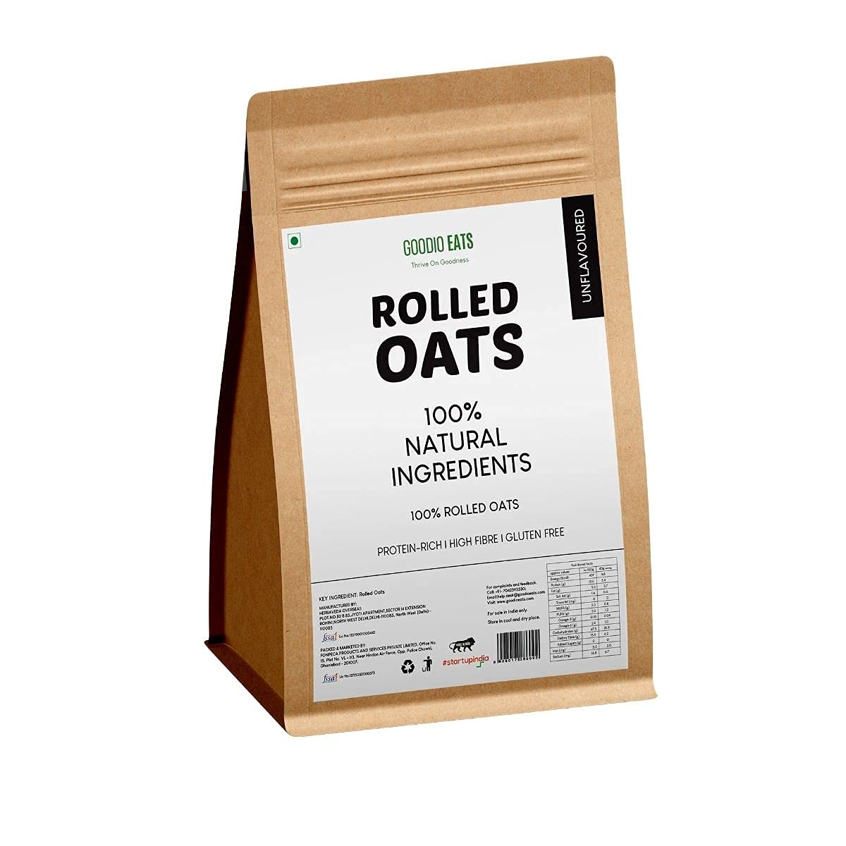 Goodio Eats - Thrive On Goodness Rolled Oats for Weight Management | Nutritious Breakfast | High Fibre Breakfast | 100% Wholegrain | Healthy Food With No Added Sugar | Diet Food For Weight Loss | Gluten Free Jumbo Rolled Oats - 750 g (Pack of 2)