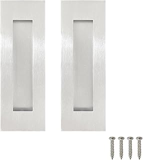 Hadnles Recessed Finger Flush Pulls - Fit Wardrobe, Pocket, Sliding Barn, Bifold Doors & More - Stainless Steel Brushed Rectangular Door Pull Hardware (6 INCH, Sliver - 2 Pack)