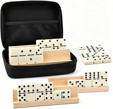Dominos Set for Adults Double 6 Dominoes Set Domino Game with 4 Wooden Racks and Carrying Case 28 Tiles Classic Family Board Games Portable Travel Game