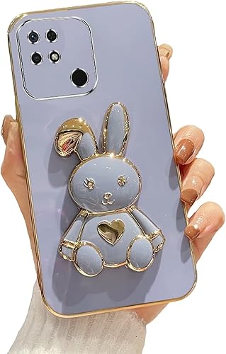 Estuche con soporte de conejo de corazón para Xiaomi Redmi 10C, galvanizado suave TPU protector delgado a prueba de golpes con lindo conejito