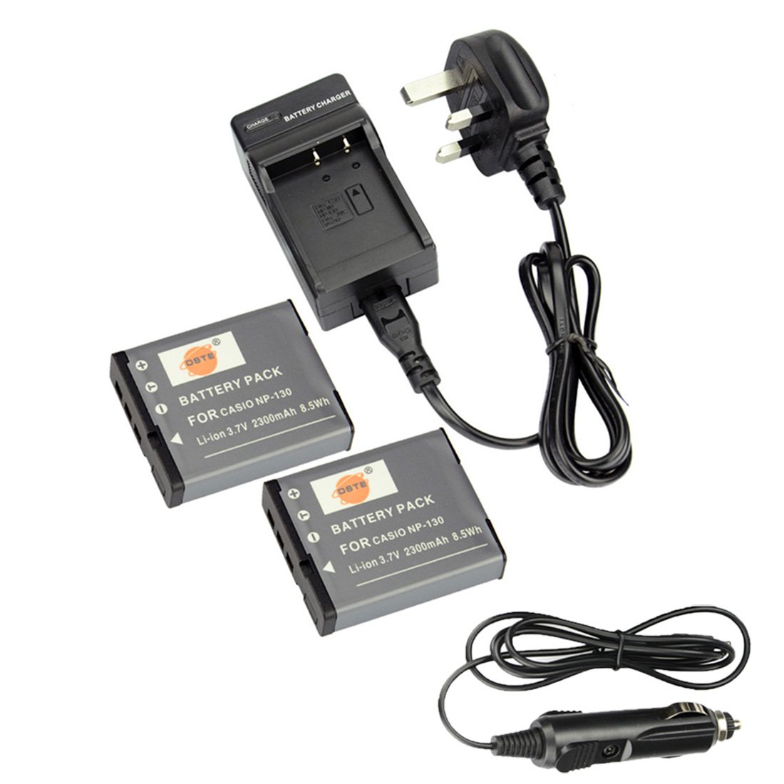 DSTEDSTE® 2x NP-130 NP130 Rechargeable Li-ion Battery + DC104U Travel and Car Charger Adapter for Casio Exilim EX-H30 EX-H30BKEX-H35 EX-ZR100 EX-ZR200 EX-ZR300 EX-ZR400 EX-ZR410 EX-ZR700 EX-ZR1000 EX-ZR1200 EX-ZR1500 EX-ZR2000 EX-ZR3500 Camera