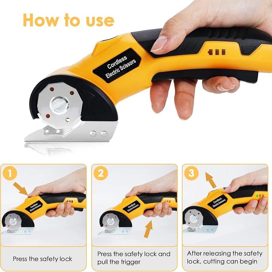 Image of Cordless Electric Scissors,4V Cardboard Cutter,Rechargeable Rotary Cutter for Cutting Cardboard,Leather,Packages,Plastic,with Safety Lock