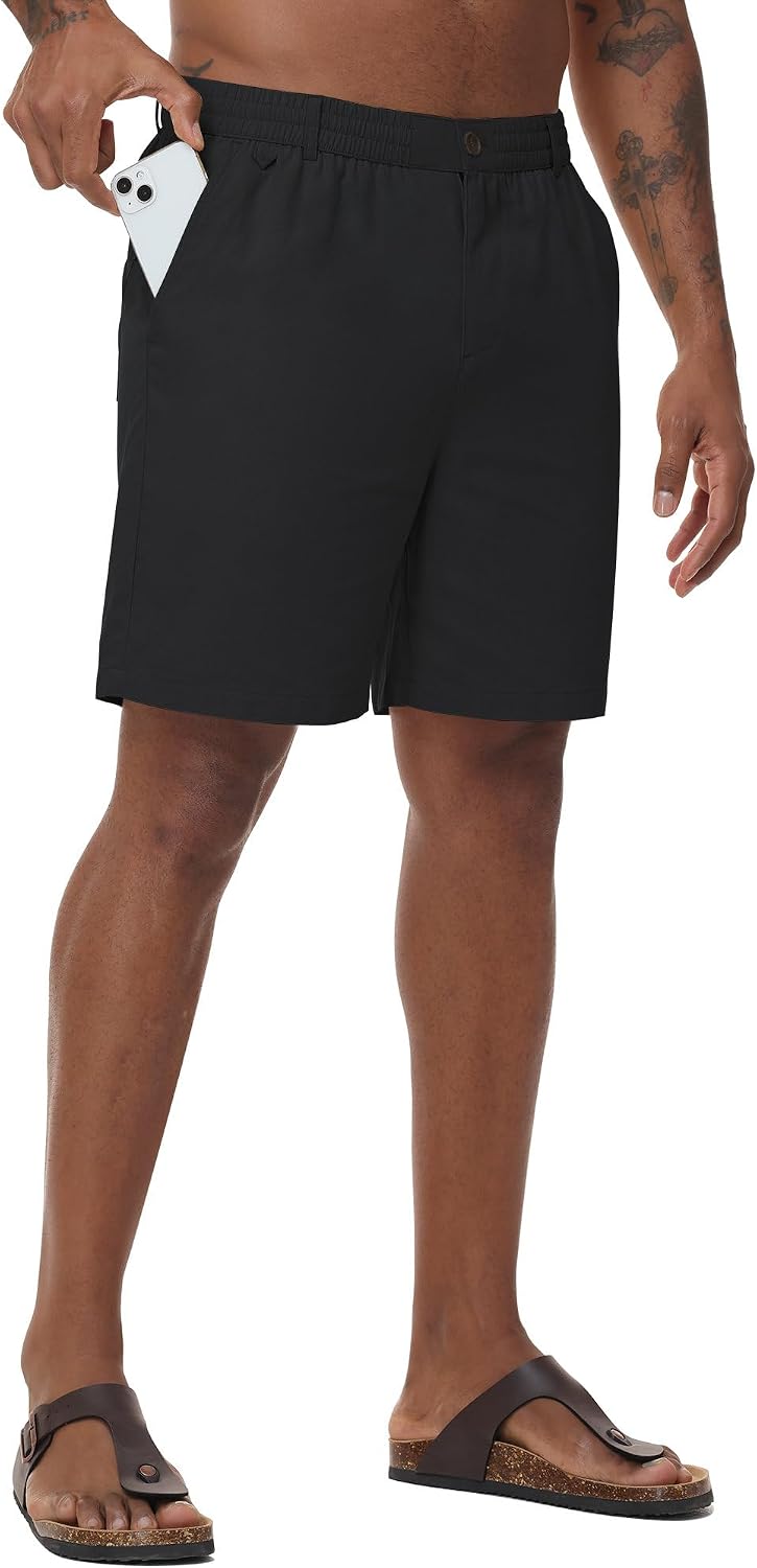 ZKMAN Mens Linen Shorts Casual 7" Summer Beach Breathable Zip Fly Shorts