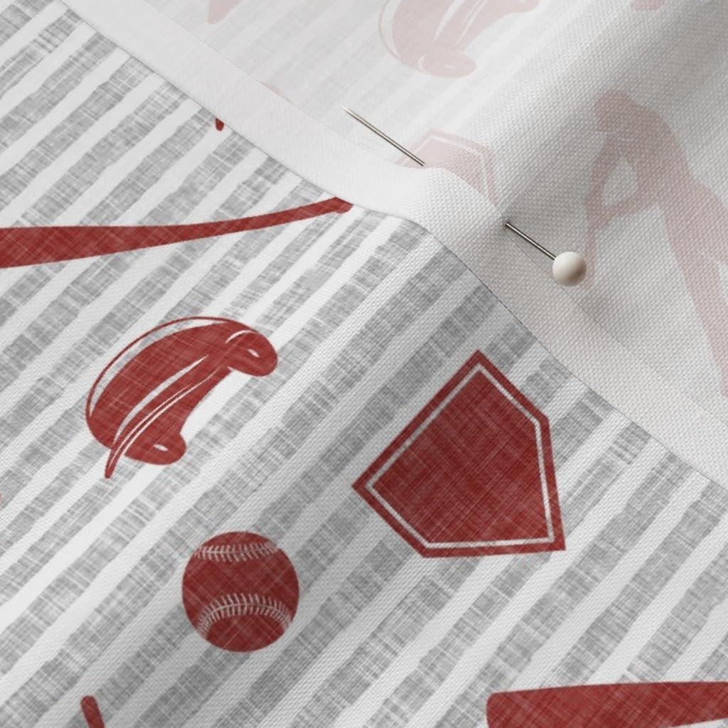 Spoonflower Fabric - Baseball Deep Red Gray Stripes Nursery Trendy Patchwork Printed on Petal Signature Cotton Fabric by The Yard - Sewing Quilting Apparel Crafts Decor