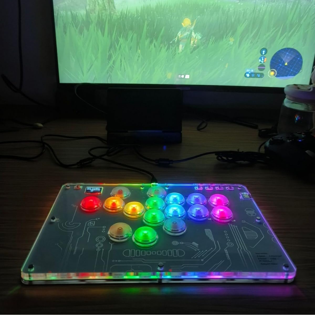 Sarini Tastiera da Combattimento,Console di Gioco Arcade a 16 Pulsanti,Controller di Gioco Joy-Stick Stickless Arcade con RGB Personalizzato per PC/P-S4/PS3/Switch