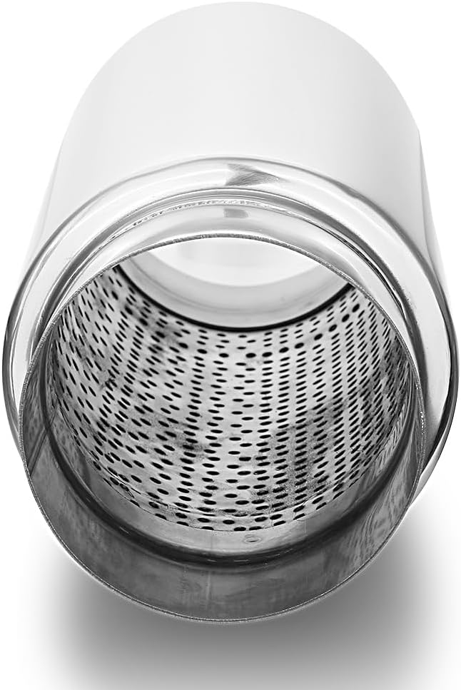 LCGP 4" Inlet Universal Resonator,4" Outlet 13.77" Overall Length Stainless Steel High Performance Muffler, Polished, Pass-Thru Design
