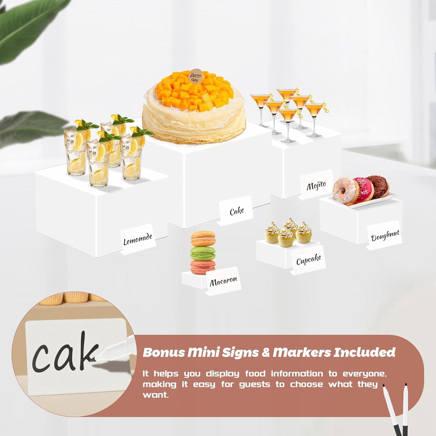 Lot de 6 présentoirs à gâteau en acrylique de 3", 4", 5", 6", 7", 8", pour table de buffet, présentoir à dessert avec fond creux, présentoir pour figurines, collectionneurs, bijoux et cupcakes