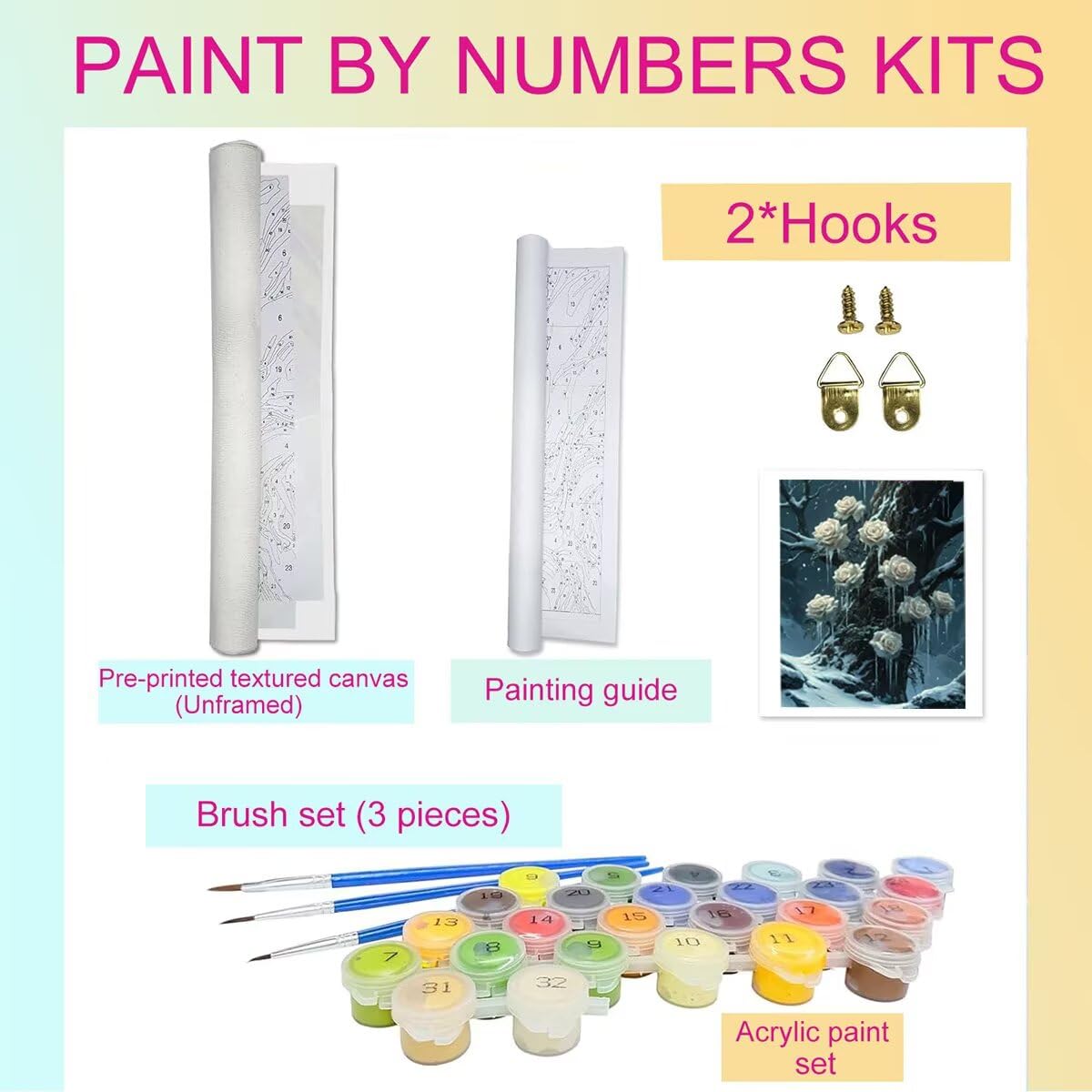 Dipingere con i Numeri Fiore, Paint by Numbers Adulti Nevicare, Fai da te Creativi Adulti Quadri da Dipingere Numerati Kit per Decorazione Della Parete di Casa, Regalo 70x95 cm Senza Cornice 69-O