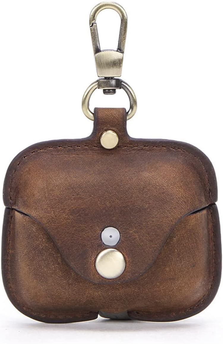 per Custodia Protettiva Airpods PRO, Custodia in Pelle Bovina Crazy Horse con Portachiavi, Copertura Antiurto Protettiva Completa Compatibile con La Copertura per Cuffie Airpods Pr, Coffee