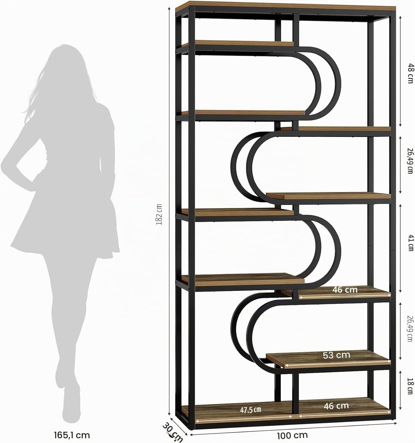 Tribesigns Libreria Industriale a 5 Ripiani, 100 x 30 x 180 cm, con Robusta Struttura in Metallo, Scaffale Autoportante, Scaffale con Spazio Aperto per Casa, Ufficio, Soggiorno