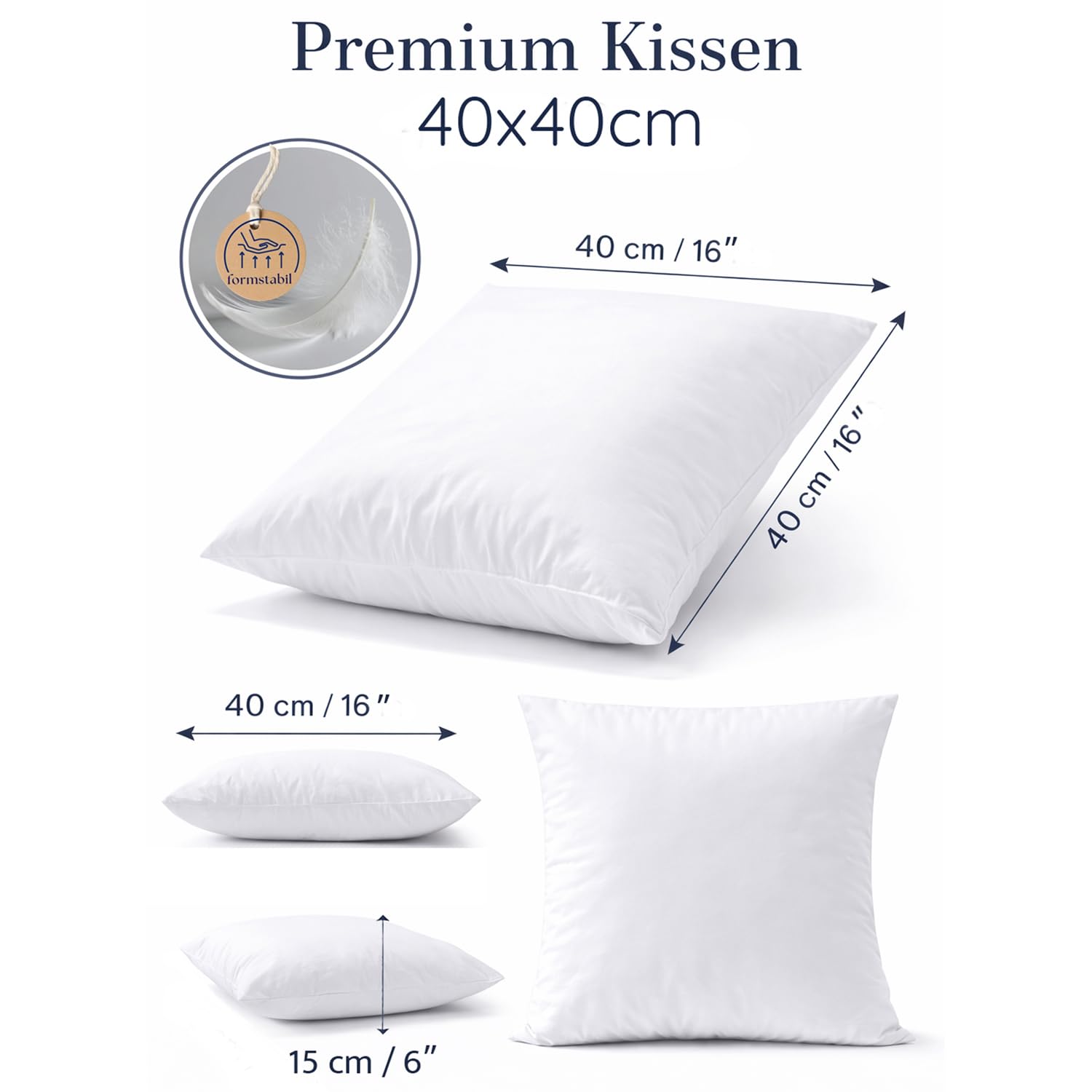 Nordic Coast® Daunenkissen 40x40 cm 250g – Kissen 40x40 Füllung Sofakissen – Kissenfüllung | Innenkissen | Füllkissen – 85% Federn & 15% Münsterländer Landdaunen – Made in Germany – Oeko-TEX