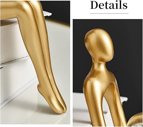 Miniatura 7 de Decoración dorada para el hogar, juego de 3 esculturas de pensador, decoración de oficina, decoración moderna de resina abstracta en el estante mesa