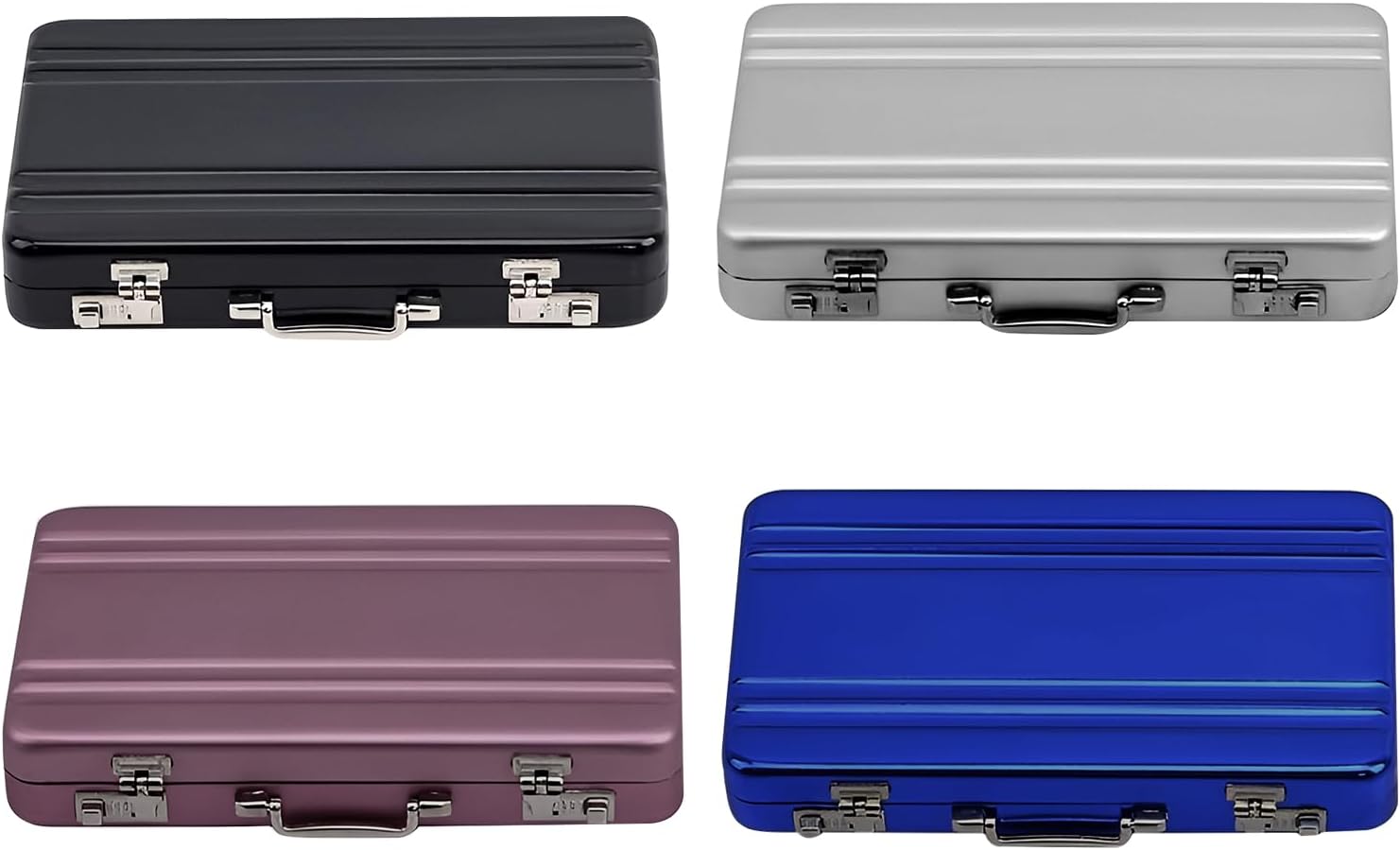 4 Pcs Business Card Case, Aluminum Business Card Holder Suitcase Waterproof Pocket Credit Card Holder Organizer ID Cards Pocket Credit Card Holder for Men and Woman (Black,Blue,Silver,Pink)
