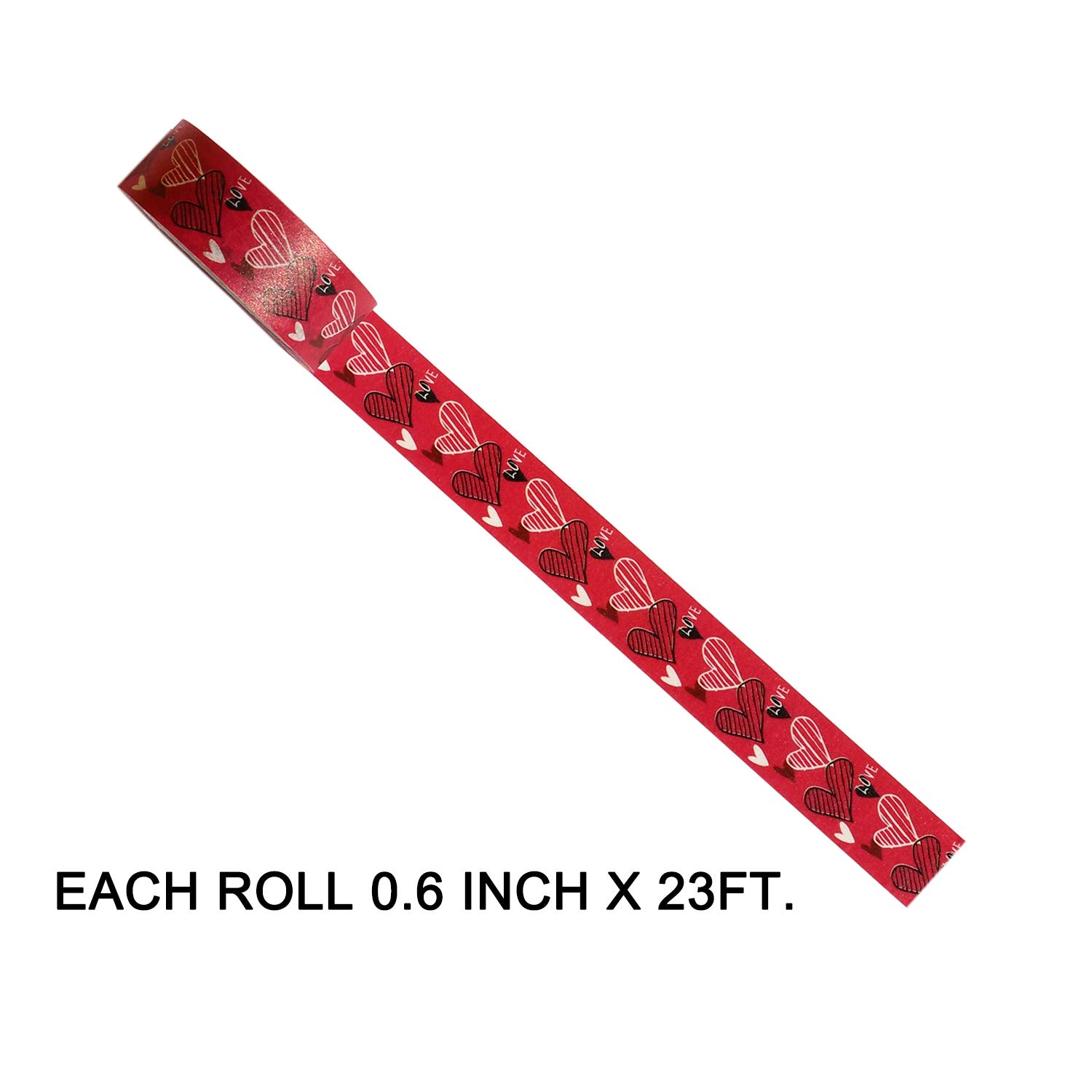 6 Rollen Washi-Tape mit Herz-Motiv, süßes Herz, Washi-Klebeband, 0,6 x 7,3 m, dekoratives Washi-Tape für Scrapbook, Valentinstag, Hochzeit, Jahrestag, Geschenkverpackung.