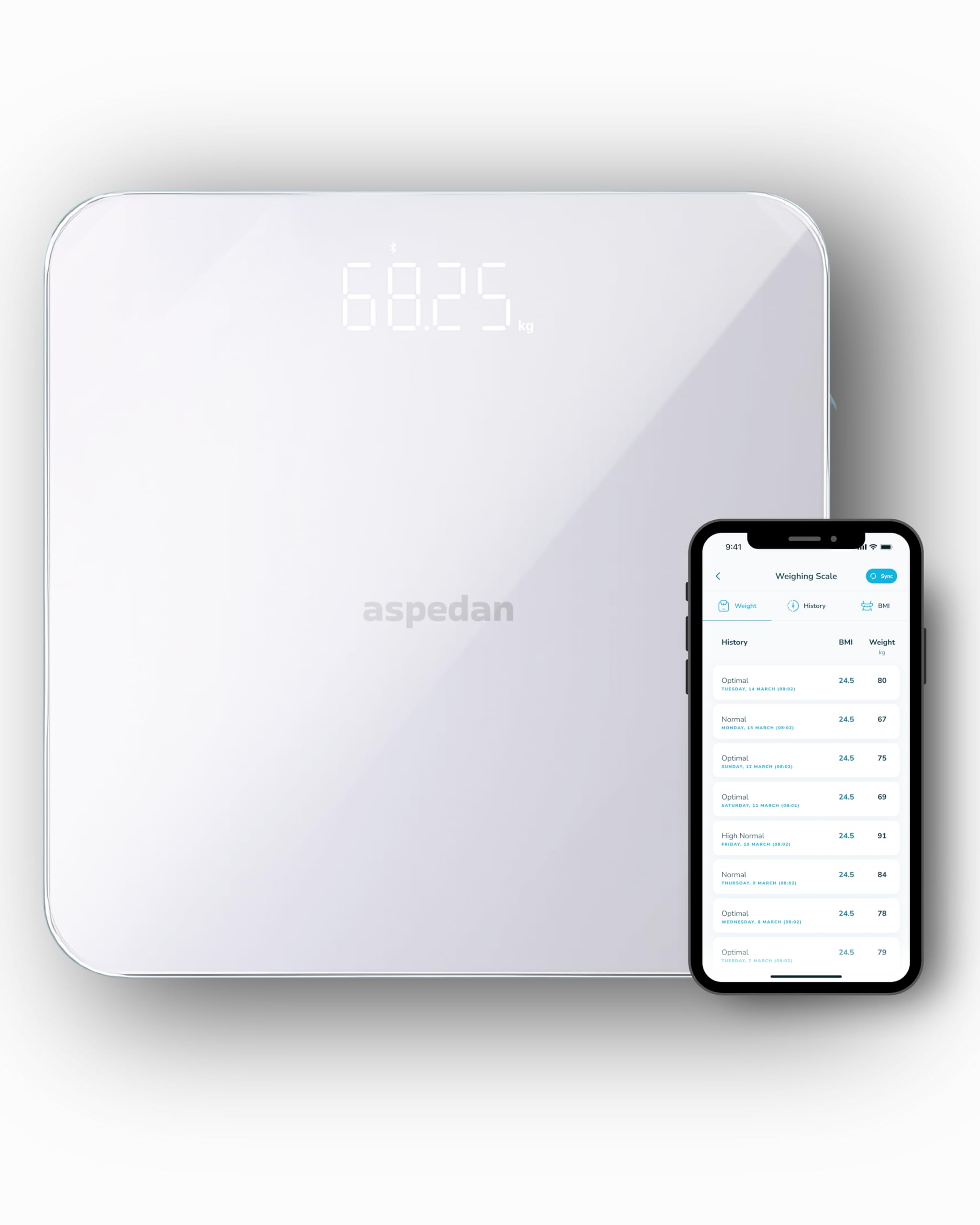 Pèse-personne Bluetooth | Pèse-personne numérique pour fitness et suivi du poids | Se connecte au téléphone via l'application gratuite pour smartphone | iOS/iPhone et Android/Google |