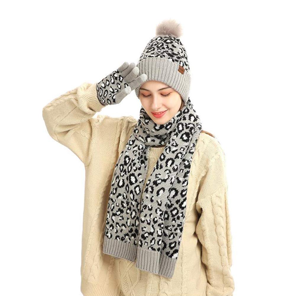 Enwokran Ensemble Bonnet Écharpe Gants Femme Hiver - Tricoté Chaud Doublure Polaire, Écran Tactile, Pompon