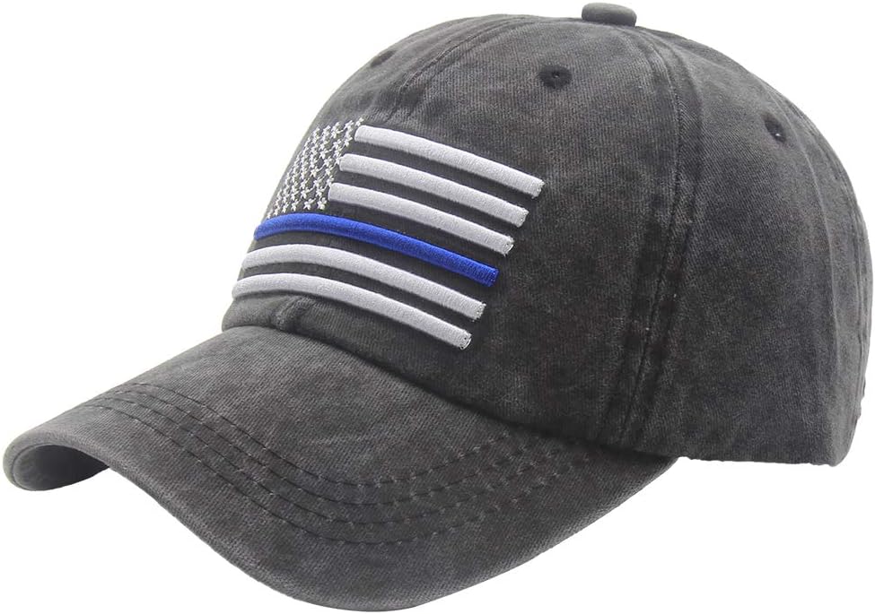 OASCUVER Men's USA American Flag Baseball Cap, Washed Distressed Cotton Adjustable Thin Blue Line Hat - Image 2