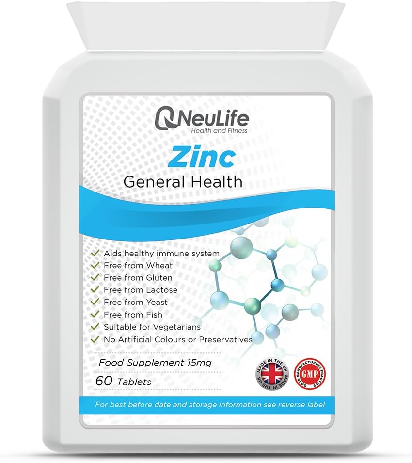 Zinc Citrate 15mg Tablets x 60 | 150% NRV/RDA | Support of Immune System, Skin Health, Hair & Nails & Fertility | Suitable for Vegetarian & Vegan | Neulife Health and Fitness Supplements