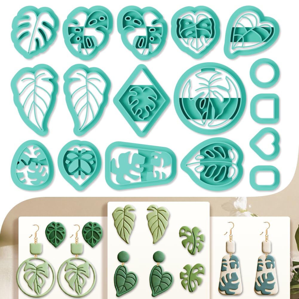 beinkmake 17Pcs Monstera Leaves Polymer Clay Cutters Tropical Leaf Polymer Cutter for Clay Earrings Making Festival Jewelry DIY
