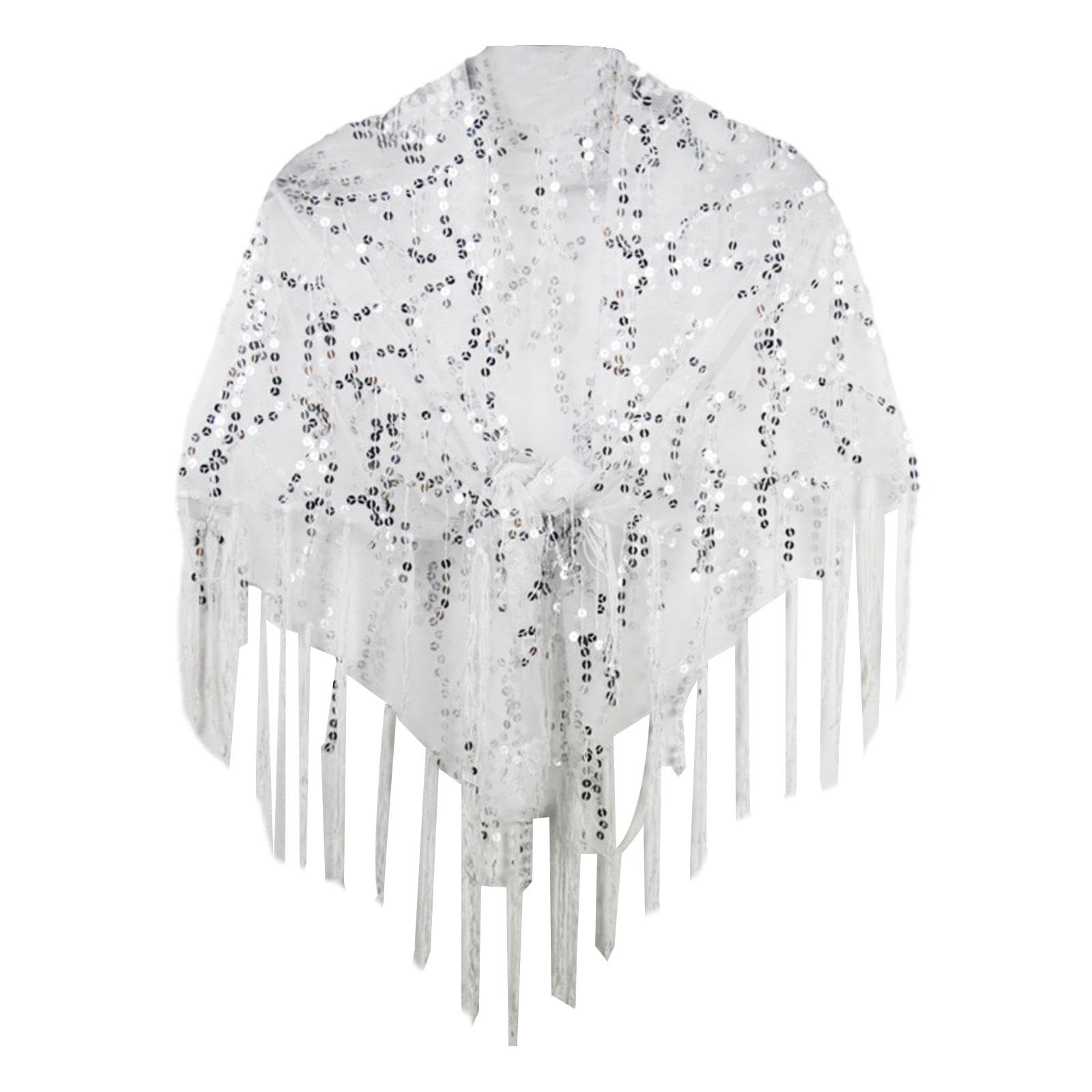 Women Shawl Wrap Ladies Sequin Cape for Formal Occasion Evening Summer White Silver| Scarves & Wraps| Womens Accessories |Clothing Shoes-image-48