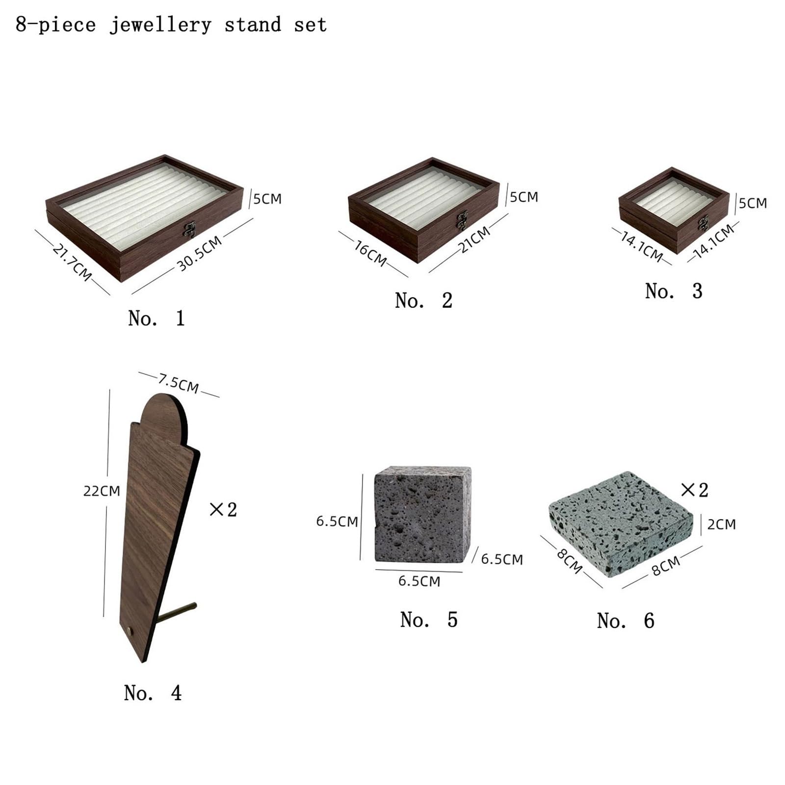 Stand di gioielli 8 Pcs Wooden Travertine Stone Jewelry Display Stand Set