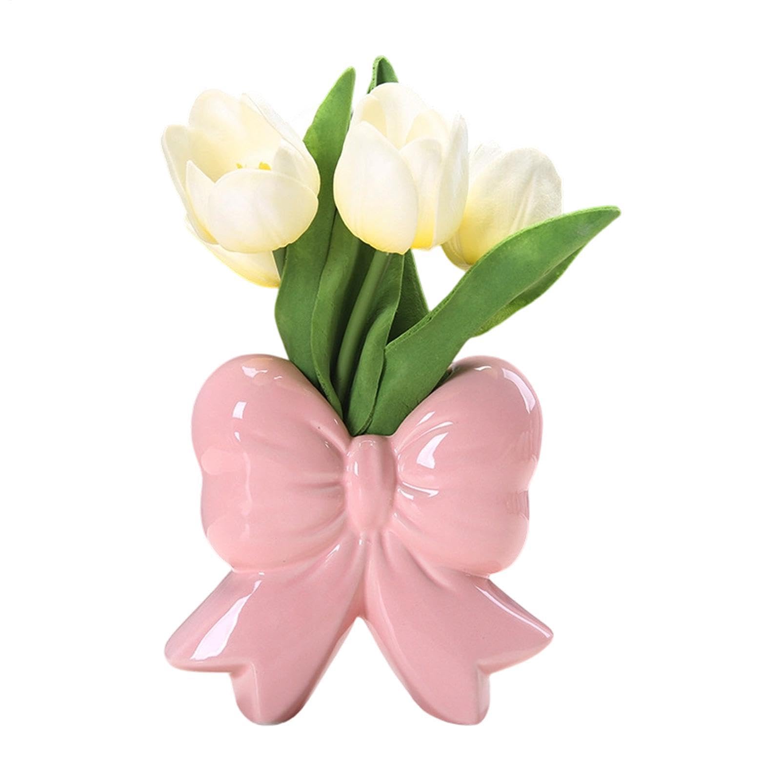Jarrón de flores con lazo elegante para decorar estanterías y chimeneas