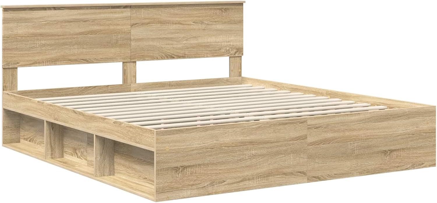 The vidaXL Sonoma Bed Frame with headboard and slats installed, ready for a mattress.