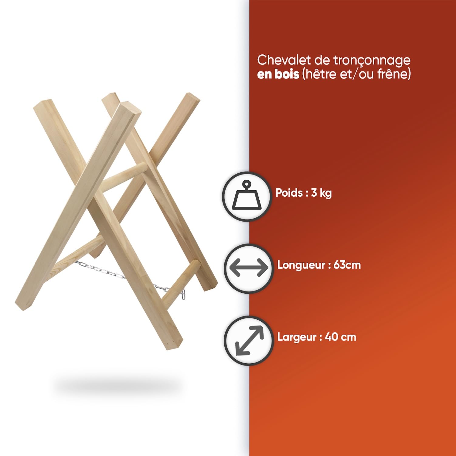 UNIVERSEL - Chevalet De Tronçonnage En Bois De Hêtre/Frêne - 2 Trétaux Pour Sciage Et Coupe De Bûche - Longeur 63 cm - Largeur 40 cm - Hauteur 54 cm