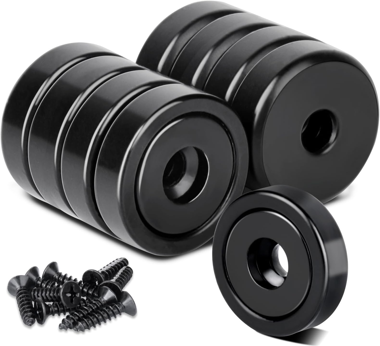OCEUMAOA Neodymium Magnets Strong Disc Magnet 25 Pulling Force with Countersunk Hole and Screws Rare Earth Magnets Black 20mm 8 Pack