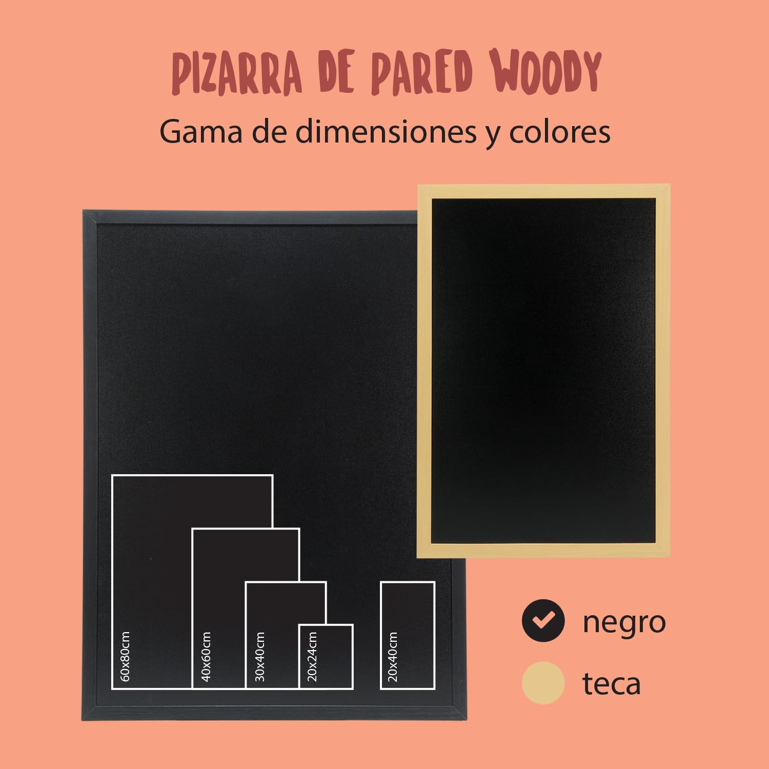 Pizarra de Pared Doble Cara Marco Madera Lacada 60 x 80 cm Negro SECURIT Woody