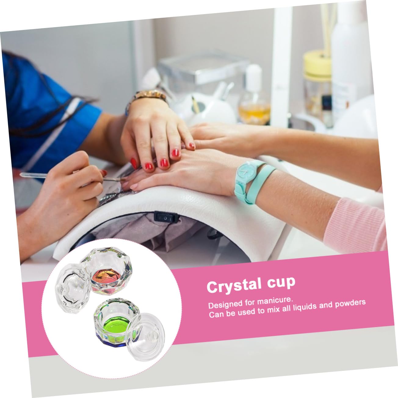 VICASKY Nail Art Cups Manicure Supplies 2pcs Crystal Nail Art Cups Lids for Acrylic Natural