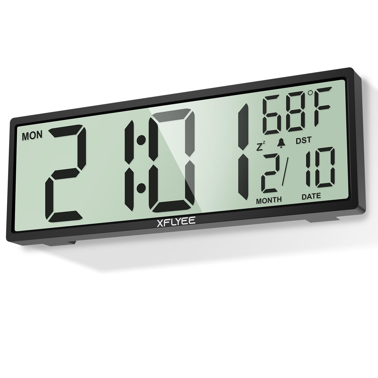 Xflyee 14.5'' Large Digital Wall Clock Battery Operated with Jumbo Numbers, Auto DST, Day, Date, Alarm, Temperature for Living Room, Bedroom, Desk Decor, Gift, LCD Screen Display Easy to Read and Set