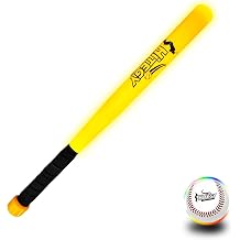 LED Light up Baseball Set, Swing-Activated Sound Effect Bat Glow in The Dark Baseball Kit, LED Sports Baseball, Night Game Outdoor Training Interactive Toy, Birthday Gift for Kids Teens, Yellow