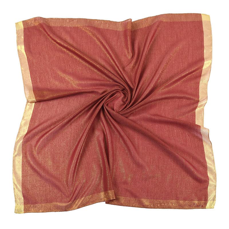 Women'S Scarf Wrap Muslim Hijab Headband Soft Lightweight Shawl （Gold Metal Color）Thread 35"x 35"2