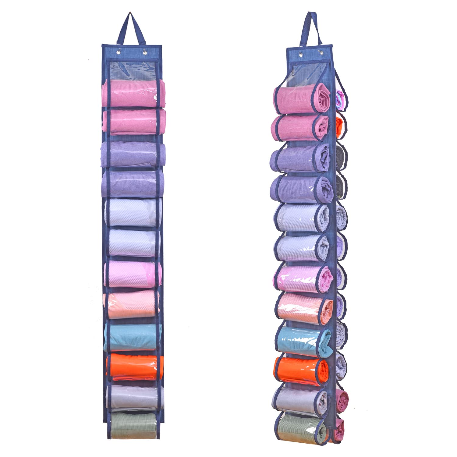 QXSMAHP Leggings Organizer Hanging Closet Organizer with 24 Compartments -Ideal for Leggings T-Shirts Tights etc (Denim Blue)