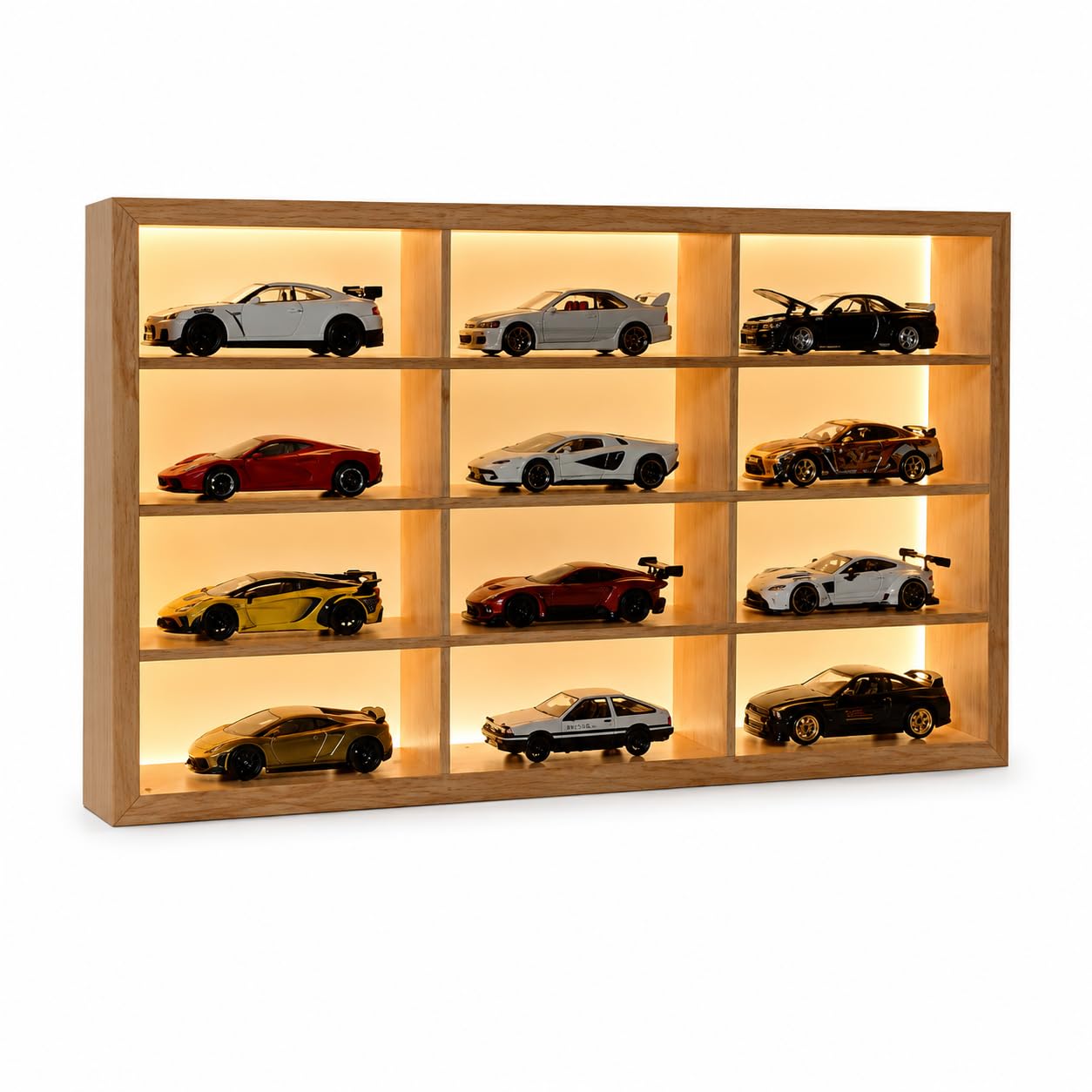 FancyThings Diecast Car Display Case for 1:64 Scale Cars, Wooden Collector Showcase with LED Light, Miniature Car Collection Organizer, Gift for Car Lovers, Boys & Men-image-22