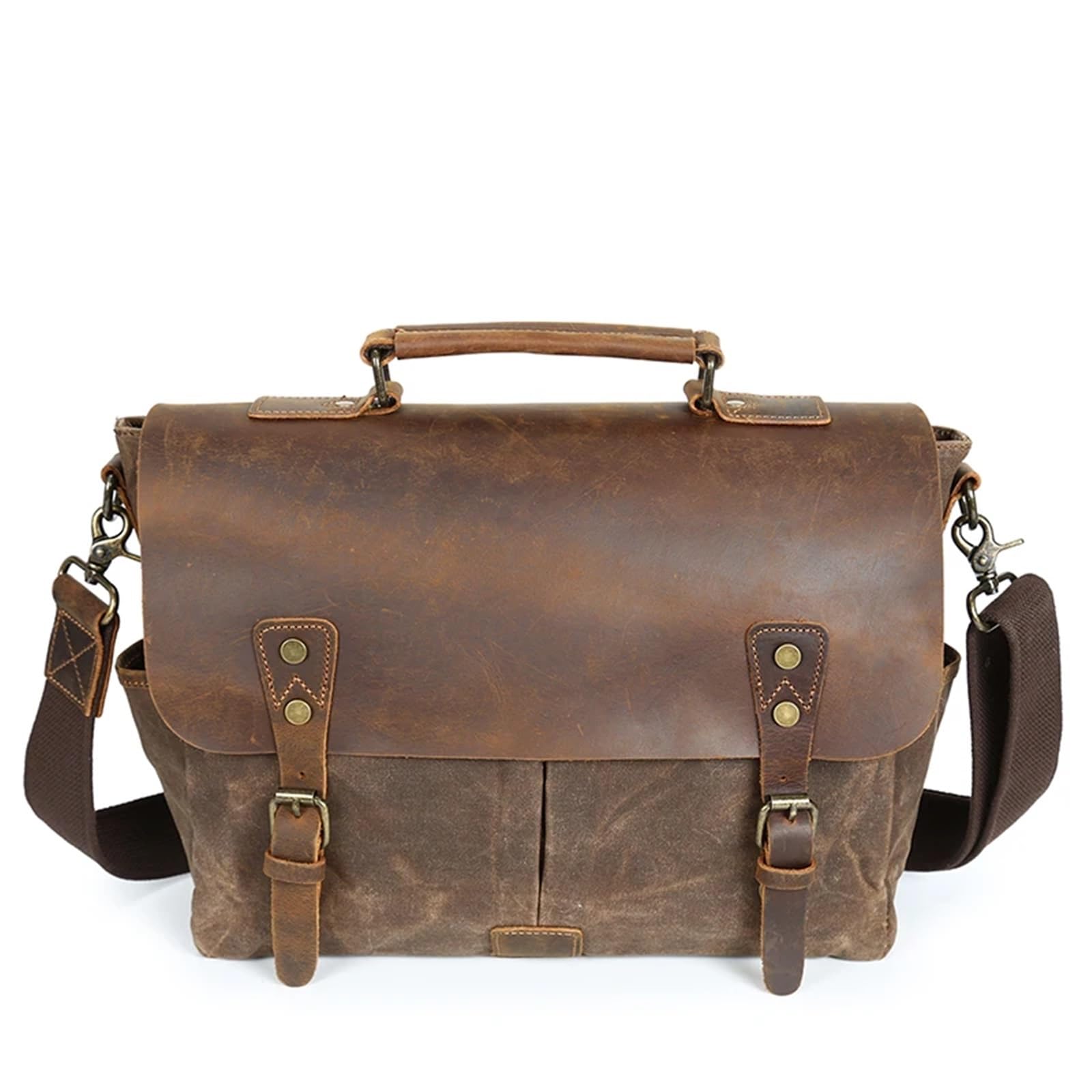 Umhängetasche wasserdichte, gepolsterte, gewachste Canvas-Taschen, personalisierte, stilvolle Umhängetasche, Vintage-Kuriertasche for Männer(Coffee)