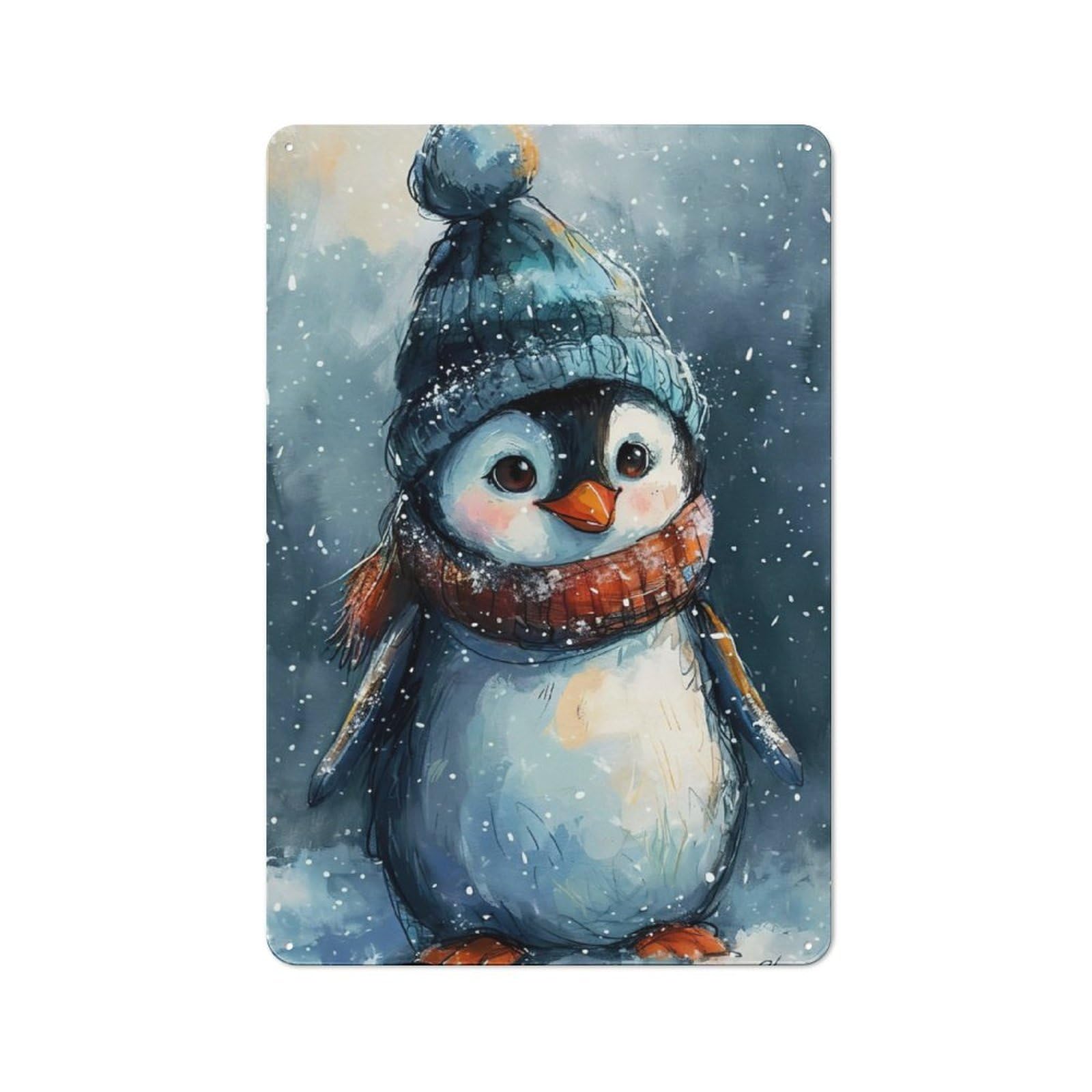Garden Style Penguin Watercolor Tin Sign 30x20cm, Porch Wall Decor for Patio Bar, Workshop, Shed Or Kitchen