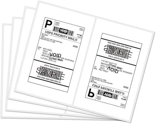 RyhamPaper Etiquetas térmicas directas, etiquetas de envío autoadhesivas de media hoja para impresoras láser y de inyección de tinta, color blanco