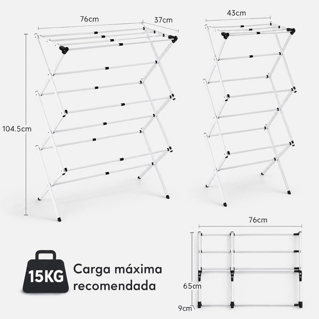 Tendedero plegable vertical extensible aluminio | Tendedero de ropa interior exterior | Ajustable en altura y anchura | Tendedero portátil compacto resistente | Drying rack 4 niveles Espacios pequeños